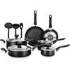 image:imageNutriChef 13Piece Nonstick Kitchen Cookware SetPTFEPFOAPFOSFree Heat Resistant Kitchen Ware Pots Pan Set w SaucepanFrying PansCooking PotsCasseroleLids LadleFork StrainerBrown NCCWA13BRBlack