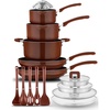 image:imageNutriChef 17pcs Brown Stackable Pots and Pans Set Nonstick Induction Cookware Space Saving Cookware Easy Clean Ideal For RV and Camper Includes a Foldable Steamer Basket and Cooking Utensils
