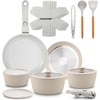 image:imageNutriChef 18Piece Ceramic Cream Pot Set with Removable Handles Induction Pot and Pan Set NonStick SpaceSaving Stackable OvenSafe All Hob Types