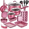 image:imageNutriChef Metallic Nonstick Ceramic Cooking Kitchen Cookware Pots and Pan Baking Set with Lids and Utensils 20 Piece Set Marron Pink