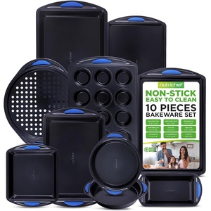 image:imageNutriChef 10Piece Nonstick Bakeware Set  Heavy Duty Carbon Steel Baking Trays wSilicone Handles  Includes Cookie Sheets 12Cup Muffin Pan Pizza amp Loaf Pan Round amp Square Pans  Easy to Clean10 Pcs Set