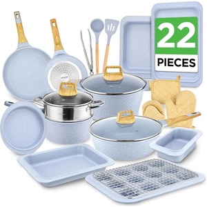 image:imageNutriChef 22Piece Black Marble NonStick Cookware and Bakeware Set  Professional Home Kitchen Collection with MultiSized Pots Pans and HeatResistant ToolsMoon Grey Marble