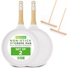 image:imageNutriChef 2Pack NonStick Crepe Pan Set 94 Marble Coated Dosa Pans with Wooden Spreaders Bakelite and Wood Handles InductionCompatible Dishwasher Safe Even Heat Distribution Black MarbleCream