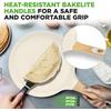 image:imageNutriChef 2Pack NonStick Crepe Pan Set 94 Marble Coated Dosa Pans with Wooden Spreaders Bakelite and Wood Handles InductionCompatible Dishwasher Safe Even Heat Distribution Black MarbleCream