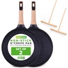 image:imageNutriChef 2Pack NonStick Crepe Pan Set 94 Marble Coated Dosa Pans with Wooden Spreaders Bakelite and Wood Handles InductionCompatible Dishwasher Safe Even Heat Distribution Black MarbleBlack