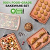 image:imageNutriChef 5 Piece Baking Pan Set Nonstick Carbon Steel Bakeware Pans Stackable Baking Trays Kitchen Bake Cookie Sheet for Oven with Silicone Handles PFOA PFOS PTFE Free