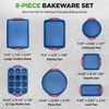 image:imageNutriChef 8Piece NonStick Baking Tray Set OvenSafe Bakeware Trays with Cookie Sheet Loaf Pan Pizza Pan Muffin Tin Cake Tin Durable Carbon Steel Baking Set with Red Silicone Handles  Blue