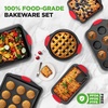 image:imageNutriChef Baking Trays Sets for Oven Non Stick 6 Piece Oven Tray Set Includes Bakeware Cookie Sheets Pan Loaf Pan Muffin Tins Cake Tin Black wRed Silicone Handles