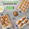 image:imageNutriChef Kitchen Oven Baking Pans  Deluxe Nonstick Gold Coating Inside amp Outside Carbon Steel Bakeware Set With Blue Silicone Handles Durable amp Reliable Cookie Sheet Oven Pan Style3 Piece Set