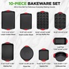 image:imageNutriChef NonStick Baking Tray Set 10Piece Stackable OvenSafe Bakeware Cookie Sheet Loaf Pizza Muffin Cake Round amp Square Pans NonStick Trays with Red Silicone Handles