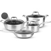 image:imageNutriChef 7Piece Cookware Set Stainless Steel  Triply Kitchenware Pans Set Kitchen Cookware wDAKIN Etching NonStick Coating  Small Medium amp Large Stir Fry Pan with Lid Wok  NC3PLY7SStainless Steel