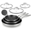 image:imageNutriChef 10 NonStick Stainless Steel Frying Pan with Lid Triply Stainless Steel Cookware Etched NonStick Coating Oven amp Induction Safe Premium Stainless Steel Frying Pan PFOAPFOS FreeStainless Steel