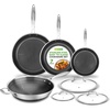 image:imageNutriChef 7Piece Cookware Set Stainless Steel  Triply Kitchenware Pans Set Kitchen Cookware wDAKIN Etching NonStick Coating  Small Medium amp Large Stir Fry Pan with Lid Wok  NC3PLY7SStainless Steel