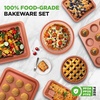 image:image10Piece Nonstick Bakeware Set  PFOA PFOS PTFE Free Food Grade Safe Carbon Steel Baking Tray Set  Oven Safe Up to 446F Pizza Loaf Muffin RoundSquare Pans Cookie Sheet Etc  NutriChef NCBS10SCopper