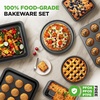 image:image10Piece Nonstick Bakeware Set  PFOA PFOS PTFE Free Food Grade Safe Carbon Steel Baking Tray Set  Oven Safe Up to 446F Pizza Loaf Muffin RoundSquare Pans Cookie Sheet Etc  NutriChef NCBS10SBlack