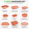 image:image10Piece Nonstick Bakeware Set  PFOA PFOS PTFE Free Food Grade Safe Carbon Steel Baking Tray Set  Oven Safe Up to 446F Pizza Loaf Muffin RoundSquare Pans Cookie Sheet Etc  NutriChef NCBS10SCopper