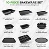 image:image10Piece Nonstick Bakeware Set  PFOA PFOS PTFE Free Food Grade Safe Carbon Steel Baking Tray Set  Oven Safe Up to 446F Pizza Loaf Muffin RoundSquare Pans Cookie Sheet Etc  NutriChef NCBS10SBlack