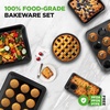 image:imageNutriChef Nonstick Baking Pans Set 6Piece Bakeware Oven Trays Cookie Sheets Muffin and Loaf Pans Dishwasher Safe Black