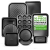 image:image10Piece Nonstick Bakeware Set  PFOA PFOS PTFE Free Food Grade Safe Carbon Steel Baking Tray Set  Oven Safe Up to 446F Pizza Loaf Muffin RoundSquare Pans Cookie Sheet Etc  NutriChef NCBS10SBlack