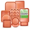 image:image10Piece Nonstick Bakeware Set  PFOA PFOS PTFE Free Food Grade Safe Carbon Steel Baking Tray Set  Oven Safe Up to 446F Pizza Loaf Muffin RoundSquare Pans Cookie Sheet Etc  NutriChef NCBS10SCopper