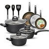 image:imageNutriChef 12Piece Nonstick Kitchen Cookware Set  Professional Hard Anodized Includes Saucepan Frying Pans Cooking Pots Dutch Oven Pot Lids Utensils  NCCW12S BlackBlack