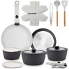 image:imageNutriChef 18Piece Ceramic Cookware Set with Detachable Handles Non Stick Pots and Pans PTFEFree Natural Ceramic Coating SpaceSaving Design Oven amp Stove Safe Includes Utensils GreenGray