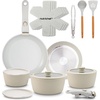 image:imageNutriChef 18Piece Ceramic Cookware Set with Detachable Handles Non Stick Pots and Pans PTFEFree Natural Ceramic Coating SpaceSaving Design Oven amp Stove Safe Includes Utensils GreenGreen