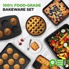 image:imageNutriChef 8Piece Nonstick Bakeware Set  Baking Tray Set wNonStick Coating 450F Oven Safe Round Cake Loaf Muffin WideSquare Pans Cookie Sheet BlueGray