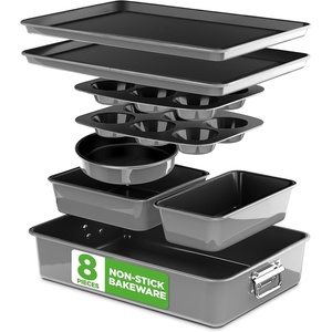 image:imageNutriChef 8 Piece Nonstick Bakeware Set  Carbon Steel Baking Pans for Oven  Includes Sheet Pan Muffin Loaf Round and Square Cake Pan  Dishwasher Safe Stackable Design Oven Safe up to 446FGray