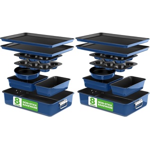 image:imageNutriChef 8 Piece Nonstick Bakeware Set  Carbon Steel Baking Pans for Oven  Includes Sheet Pan Muffin Loaf Round and Square Cake Pan  Dishwasher Safe Stackable Design Oven Safe up to 446FAzul
