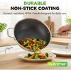 image:imageNutriChef 12 Stainless Steel Durable Wok  Triply Kitchenware Wok with Glass Lid Side Handle  DAKIN Etching NonStick Coating Scratchresistant Raisedup Honeycomb Fire Textured PatternSilver