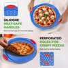 image:imageNutriChef 13Inch NonStick Pizza Tray with Silicone Handle  Perforated Carbon Steel Dishwasher Safe PFOA Free  Champagne Gold  12 PackBlue