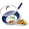 image:imageNutriChef 10 Medium Fry Pan with Lid  Nonstick Pan with Silicone Handle Ceramic Coating InsideSilver exteriorBlue interior