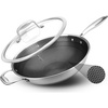image:imageNutriChef 12 Stainless Steel Durable Wok  Triply Kitchenware Wok with Glass Lid Side Handle  DAKIN Etching NonStick Coating Scratchresistant Raisedup Honeycomb Fire Textured PatternStainless Steel