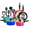 image:imageNutriChef 15Piece Colorful Nonstick Kitchen Cookware Set  Heat Resistant Lacquer Kitchen Ware Pots and Pans Set wSaucepot Frying Pans Pots Oven Pot Lids UtensilNCCWCOR153  15 pcs assorted