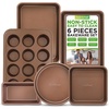 image:imageNutriChef 6Piece Nonstick Bakeware Set  Premium Carbon Steel Baking Pans  Includes Cookie Sheets Square amp Round Roasting Pans 12Cup Muffin amp Loaf Pan  Easy to Clean GoldGold