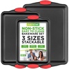 image:imageNutriChef Baking Tray Set 3 Piece Non Stick Baking Trays for Oven Carbon Steel Baking Sheets Small Medium Large Oven Trays with Silicone Handles Stackable Bakeware for Cookies Cakes Roasting