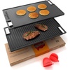 image:imageNutriChef Reversible Cast Iron Griddle Pan for Stove Top Cooking Heavy Duty Nonstick Grill Plate with Flat amp Ribbed Sides Works as Flat Top Grill or Griddle for Gas Grill Includes Scraper ToolBlack