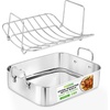 image:imageNutrichef Stainless Steel Roasting Pan with Rack  Oven Roaster w Riveted Handles for Turkey Chicken Meat amp Veggies  Non Toxic Material for Healthy Cooking Easy to Clean Dishwasher amp Oven SafeOriginal Handles