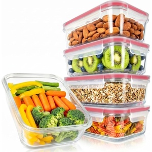 image:imageNutriChef 10Piece Glass Food Containers  Stackable Superior Glass Mealprep Storage Containers Newly Innovated Leakproof Locking Lids wAir Hole FreezertoOvenSafe BlueRed