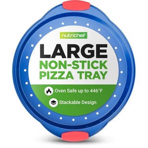 image:imageNutriChef 13Inch NonStick Pizza Tray with Silicone Handle  Perforated Carbon Steel Dishwasher Safe PFOA Free  Champagne Gold  12 PackBlue