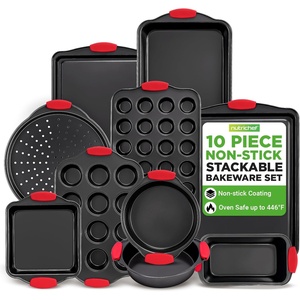 image:imageNutriChef 42Piece Nonstick Bakeware Set  Carbon Steel Baking Pans Set with Oven Mitts Muffin Trays Cookie Sheets Loaf Pan amp Accessories for Cakes Pizza amp Bread10Piece Set