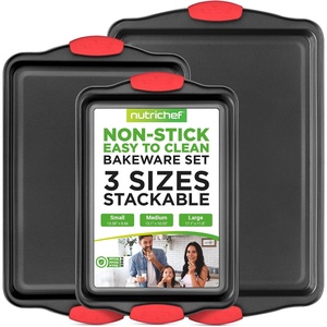 image:imageNutriChef 42Piece Nonstick Bakeware Set  Carbon Steel Baking Pans Set with Oven Mitts Muffin Trays Cookie Sheets Loaf Pan amp Accessories for Cakes Pizza amp Bread3Piece Set