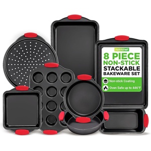 image:imageNutriChef 42Piece Nonstick Bakeware Set  Carbon Steel Baking Pans Set with Oven Mitts Muffin Trays Cookie Sheets Loaf Pan amp Accessories for Cakes Pizza amp Bread8Piece Set