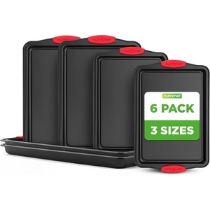 image:imageNutriChef 42Piece Nonstick Bakeware Set  Carbon Steel Baking Pans Set with Oven Mitts Muffin Trays Cookie Sheets Loaf Pan amp Accessories for Cakes Pizza amp Bread6 Pack sorted sizes