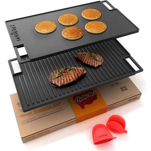 image:imageNutriChef Reversible Cast Iron Griddle Pan for Stove Top Cooking Heavy Duty Nonstick Grill Plate with Flat amp Ribbed Sides Works as Flat Top Grill or Griddle for Gas Grill Includes Scraper ToolBlack