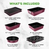 image:imageNutriChef NonStick Bakeware Set 8Piece Stackable OvenSafe Baking Trays Cookie Sheet Loaf Muffin Pizza Round Square Cake Pans SpaceSaving Kitchen BakewarePurple