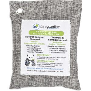 imagePureGuardian CB200 Bamboo Charcoal Air Purifying Bag EcoFriendly Naturally Absorbs Odors Excess Moisture and Pollutants 200g GrayCB200