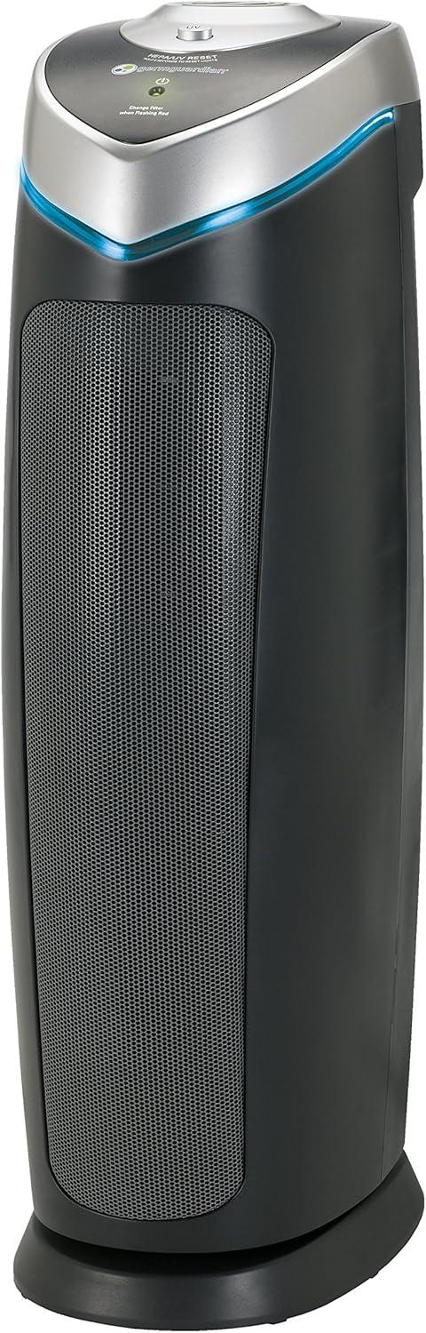 imageGermGuardian Air Purifier for Home with HEPA Pure Filter for Wildfire Smoke Pet Dander Pollen Odors Large Rooms Up To 743 Sq Ft Removes 9997 Pollutants UVC Light 22quot AC4825W WhiteAC4825 black 2 pack