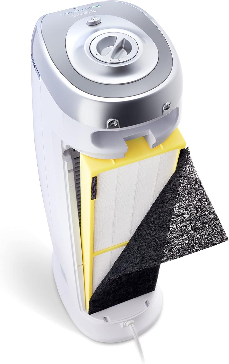 imageGermGuardian Air Purifier for Home with HEPA Pure Filter for Wildfire Smoke Pet Dander Pollen Odors Large Rooms Up To 743 Sq Ft Removes 9997 Pollutants UVC Light 22quot AC4825W WhiteAC4825 white 2 pack